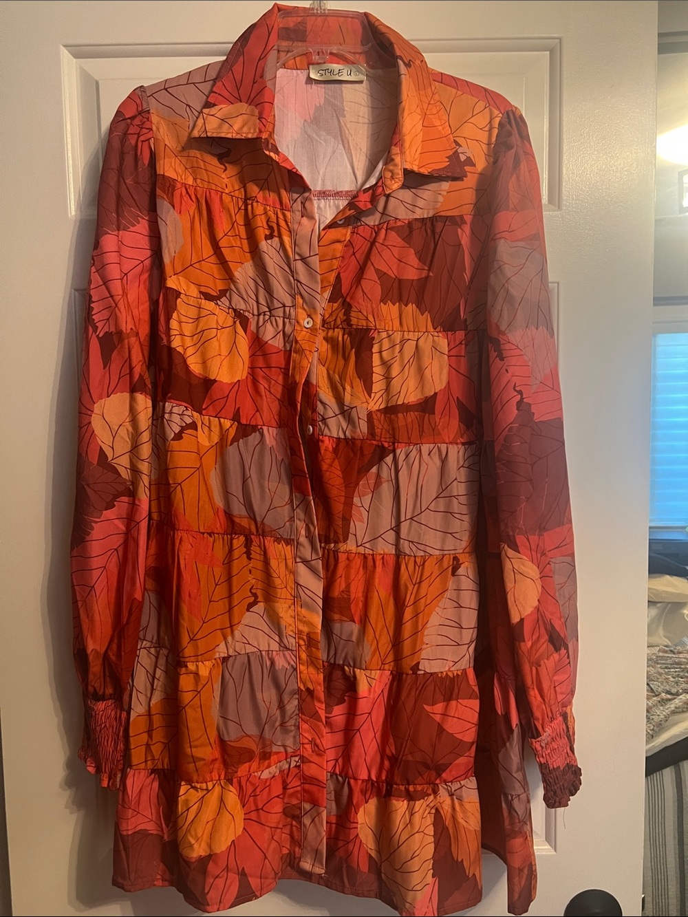 Style & Co. Long Leaf Print Tunic - Orange Multi